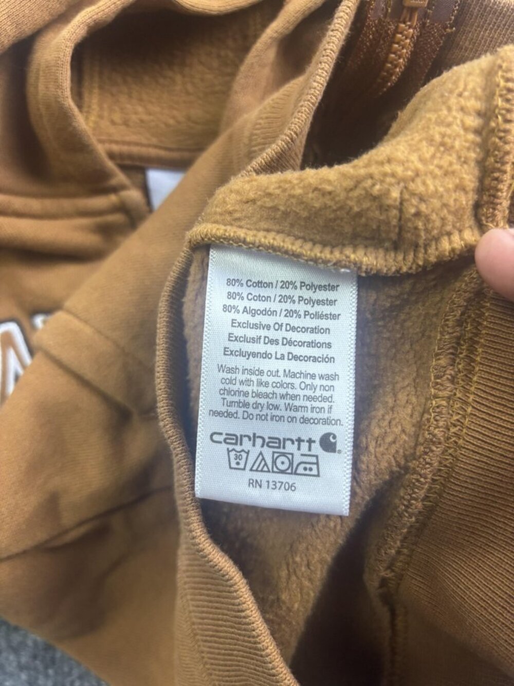 Carhartt Jacket Boys 2T Brown Hooded Fleece Full Zip Logo Pockets Hoodie - Picture 3 of 4